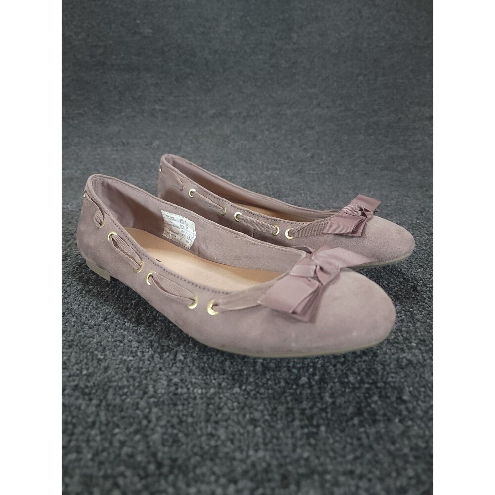 American Eagle Ballet Flats Womens 8 Taupe Suede Bow Tie Slip On Dress Shoes
